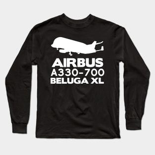 Airbus A330-700 Beluga XL Silhouette Print (White) Long Sleeve T-Shirt